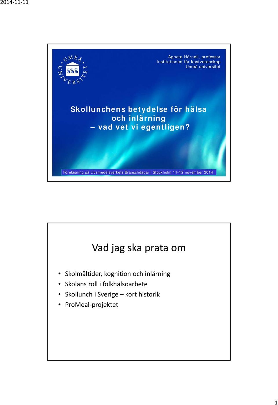 Föreläsning på Livsmedelsverkets Branschdagar i Stockholm 11-12 november 2014 Vad jag ska
