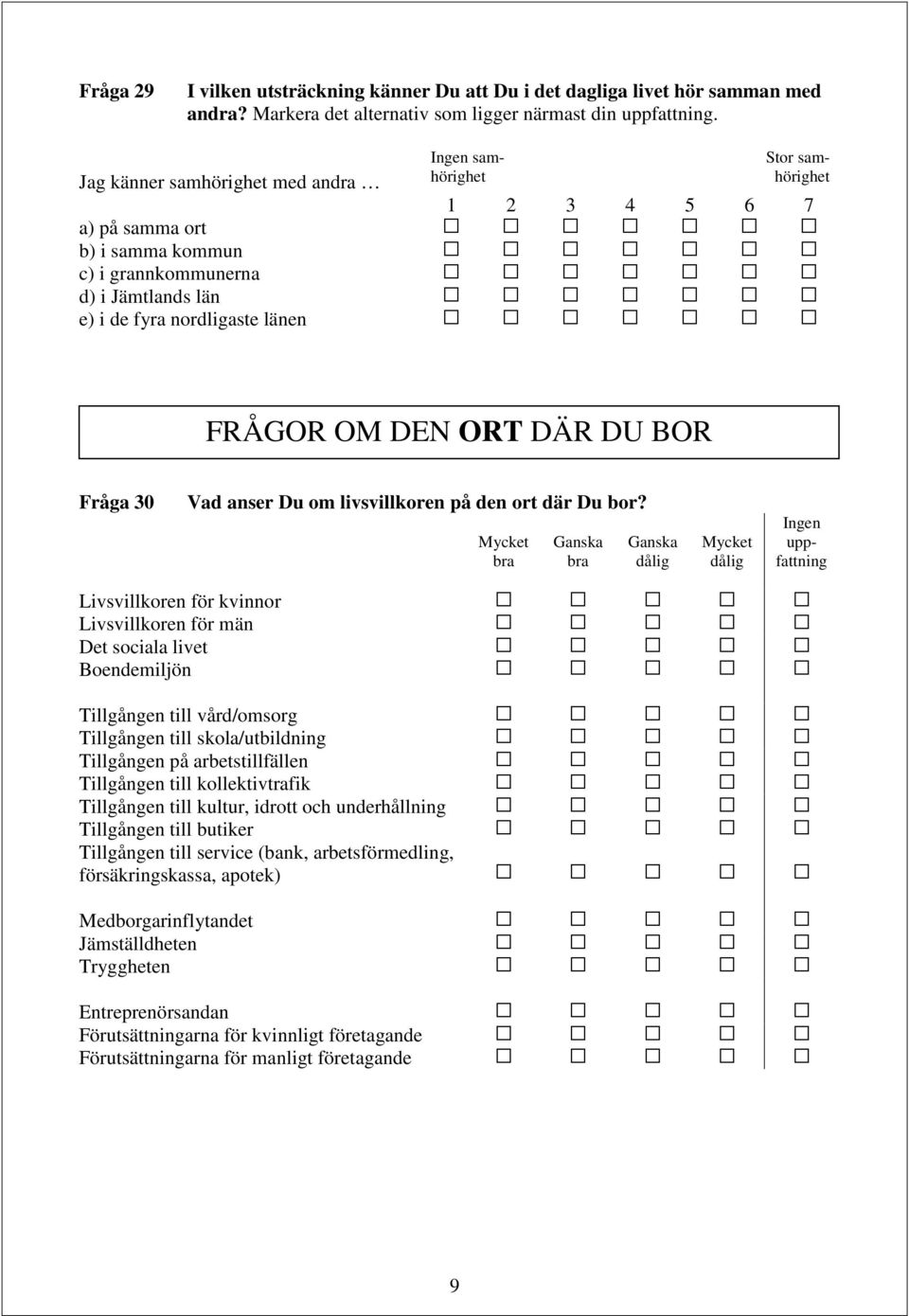 DÄR DU BOR Fråga 30 Vad anser Du om livsvillkoren på den ort där Du bor?