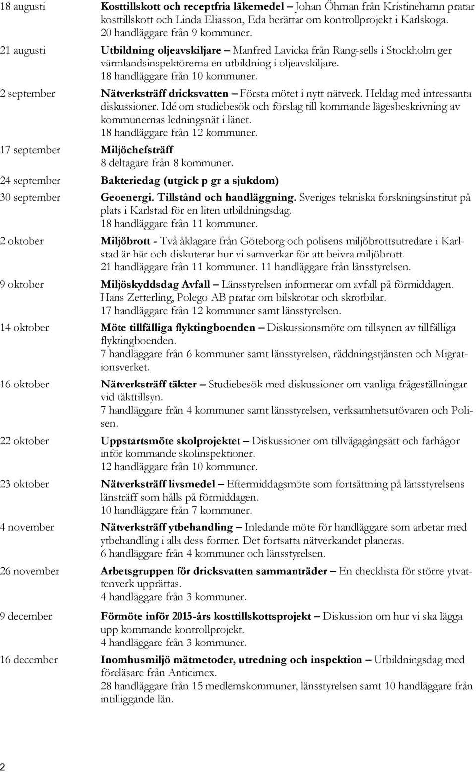 2 september Nätverksträff dricksvatten Första mötet i nytt nätverk. Heldag med intressanta diskussioner.