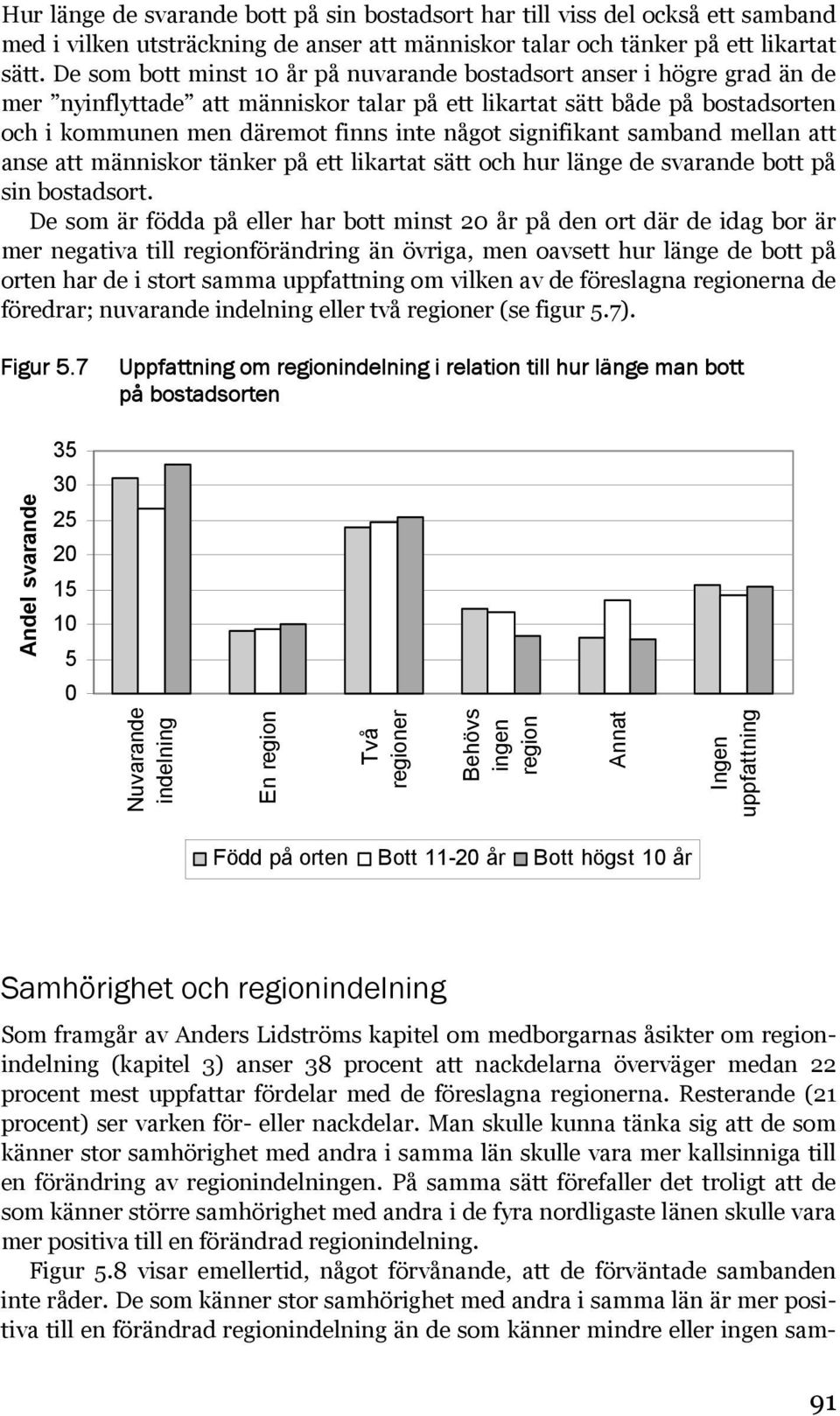 signifikant samband mellan att anse att människor tänker på ett likartat sätt och hur länge de svarande bott på sin bostadsort.