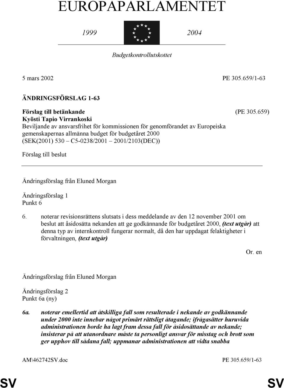 2001/2103(DEC)) Förslag till beslut Ändringsförslag 1 Punkt 6 6.