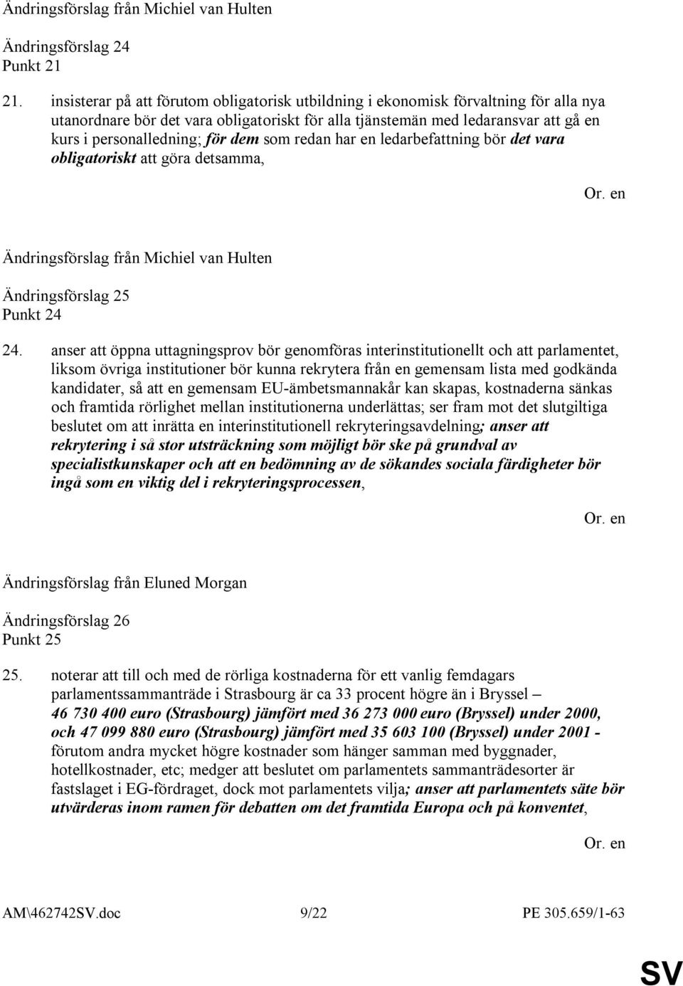 dem som redan har en ledarbefattning bör det vara obligatoriskt att göra detsamma, Ändringsförslag från Michiel van Hulten Ändringsförslag 25 Punkt 24 24.