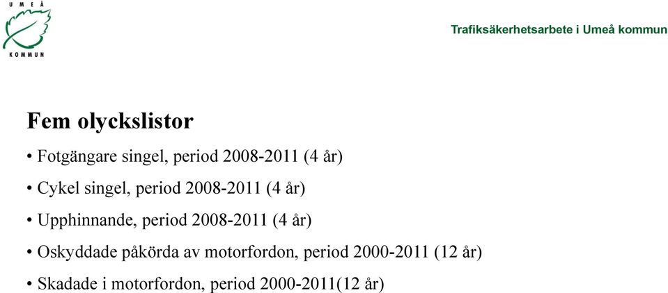 2008-2011 (4 år) Oskyddade påkörda av motorfordon, period