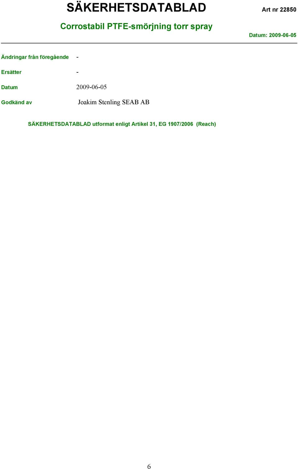 Stenling SEAB AB SÄKERHETSDATABLAD