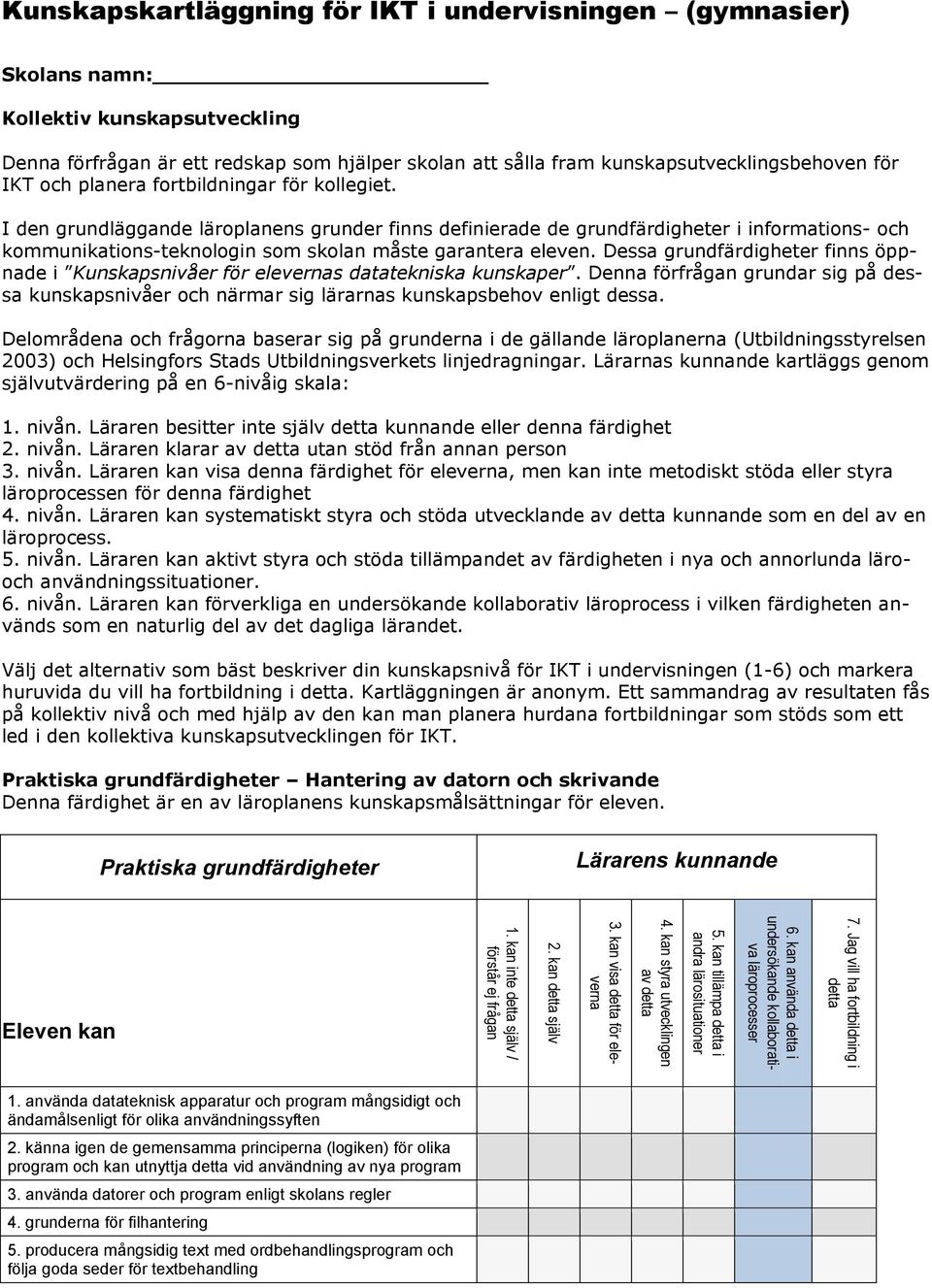 kunskapsutvecklingsbehoven för IKT och planera fortbildningar för kollegiet.