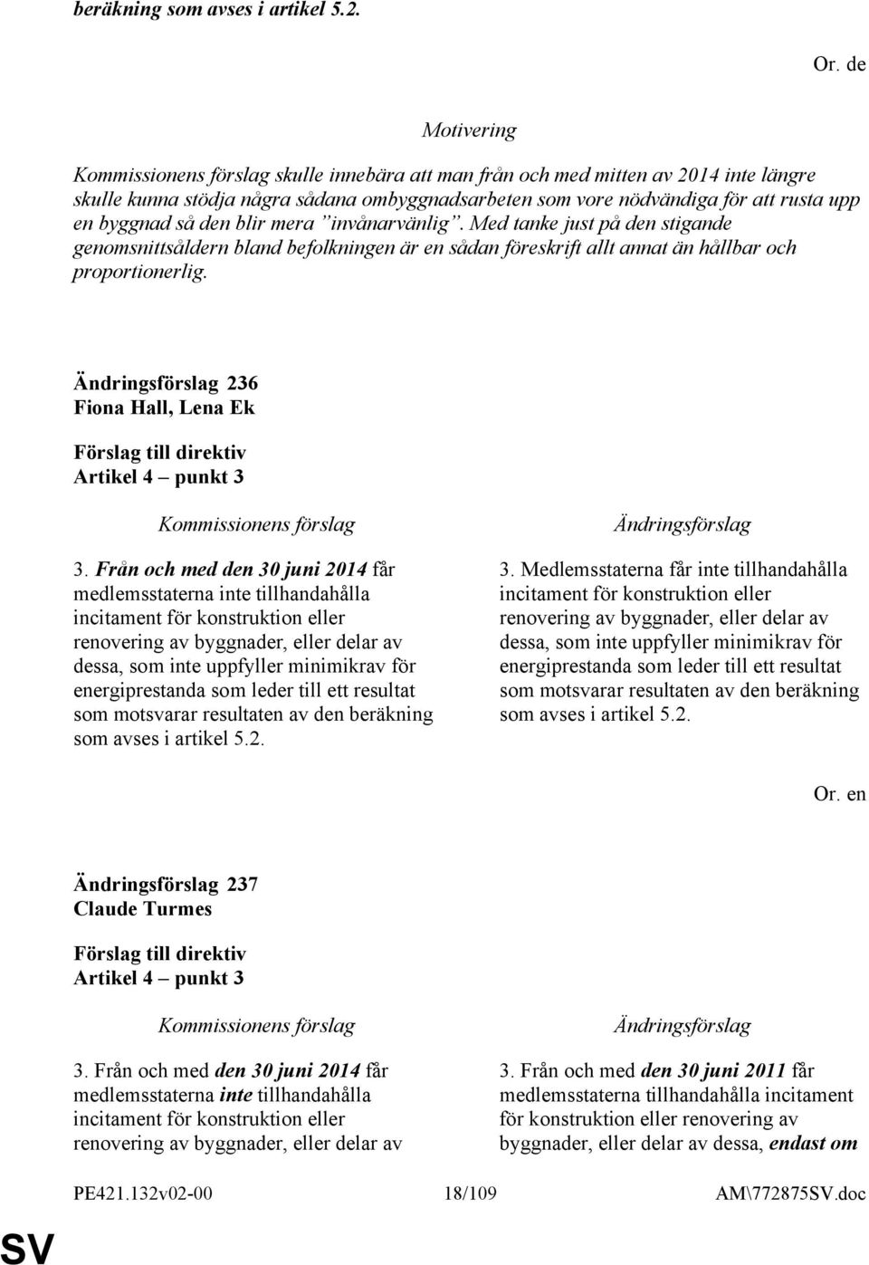 Med tanke just på den stigande genomsnittsåldern bland befolkningen är en sådan föreskrift allt annat än hållbar och proportionerlig. 236 Fiona Hall, Lena Ek Artikel 4 punkt 3 3.