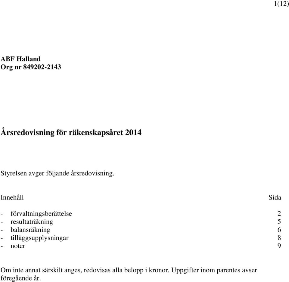 Innehåll Sida - förvaltningsberättelse 2 - resultaträkning 5 - balansräkning 6 -