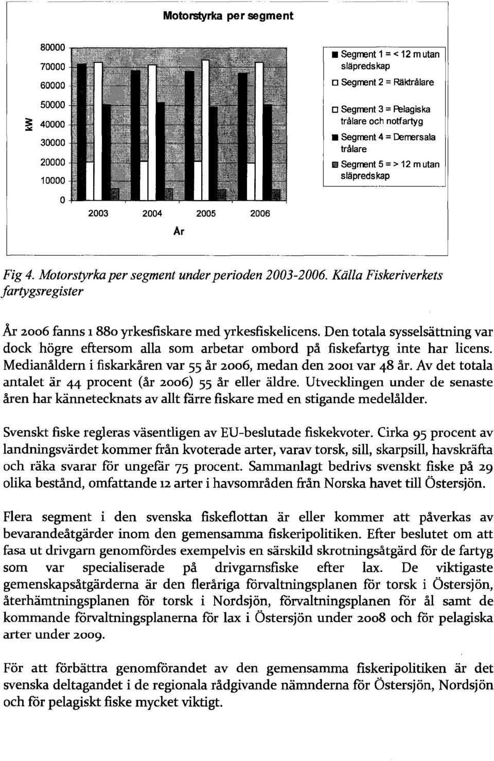Den totala sysselsättning var dock högre eftersom alla som arbetar ombord på fiskefartyg inte har licens. Medianåldern i fiskarkåren var 55 år 2006, medan den 2001 var 48 år.