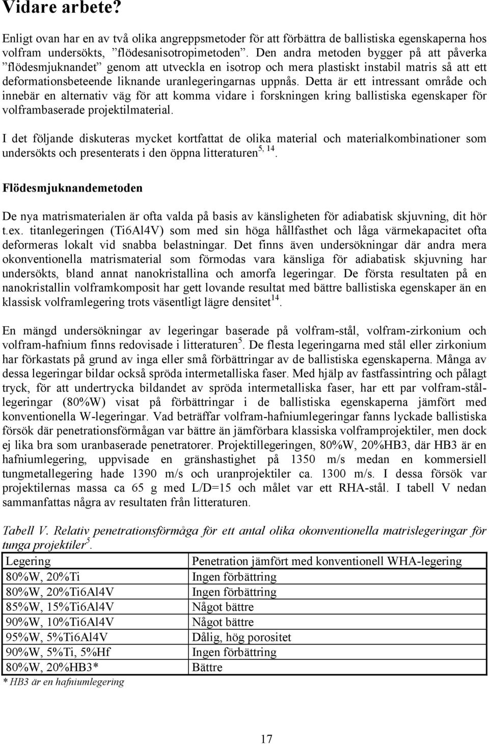 Detta är ett intressant område och innebär en alternativ väg för att komma vidare i forskningen kring ballistiska egenskaper för volframbaserade projektilmaterial.