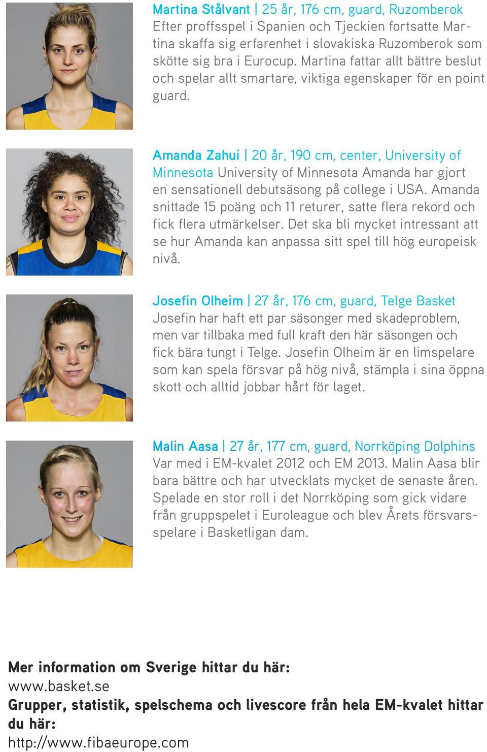 Amanda Zahui 20 år, 190 cm, center, University of Minnesota University of Minnesota Amanda har gjort en sensationell debutsäsong på college i USA.