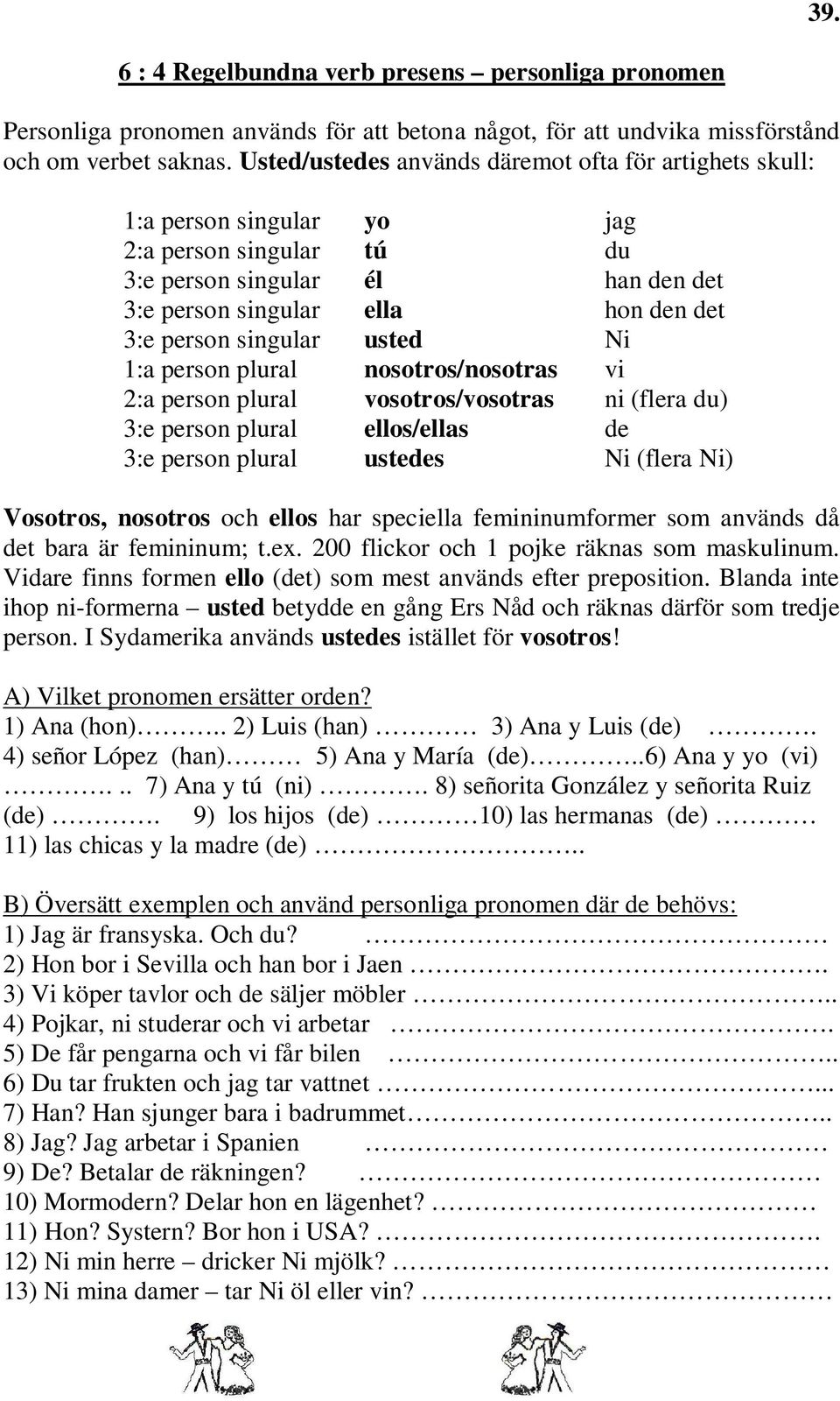 singular usted Ni 1:a person plural nosotros/nosotras vi 2:a person plural vosotros/vosotras ni (flera du) 3:e person plural ellos/ellas de 3:e person plural ustedes Ni (flera Ni) Vosotros, nosotros