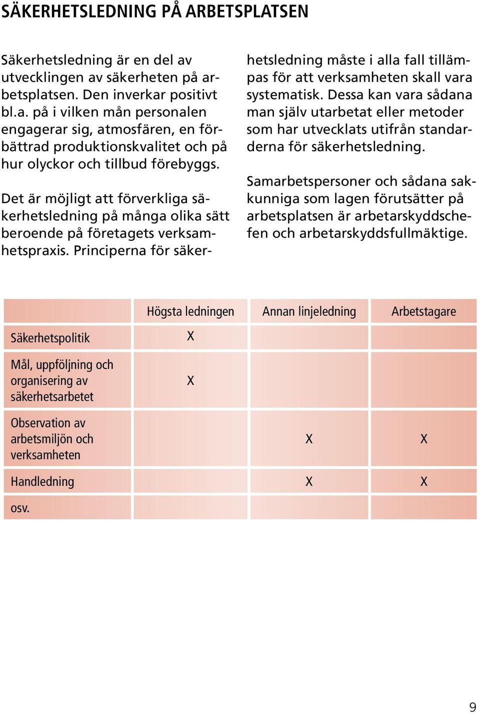 Principerna för säkerhetsledning måste i alla fall tillämpas för att verksamheten skall vara systematisk.