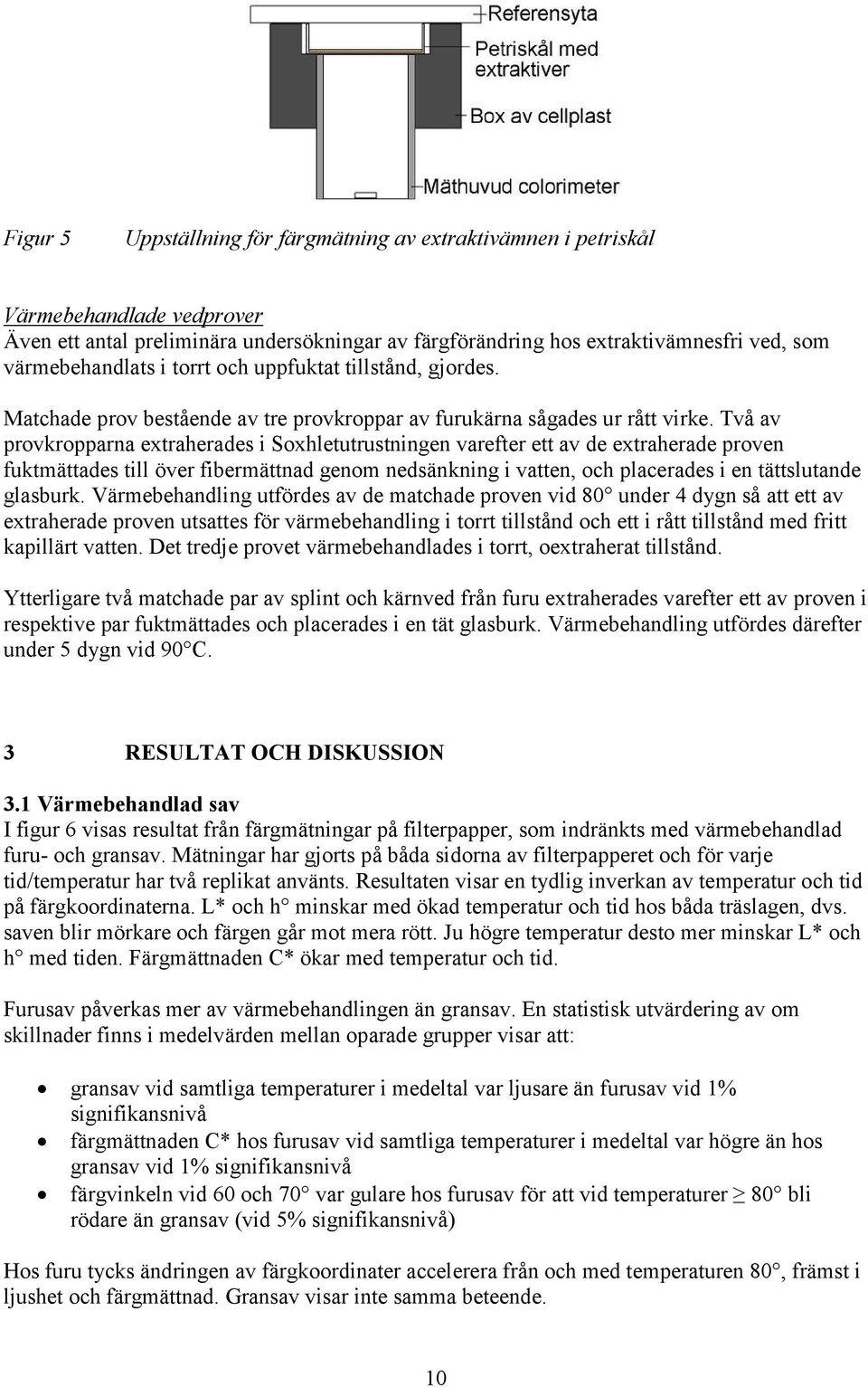 Två av provkropparna extraherades i Soxhletutrustningen varefter ett av de extraherade proven fuktmättades till över fibermättnad genom nedsänkning i vatten, och placerades i en tättslutande glasburk.