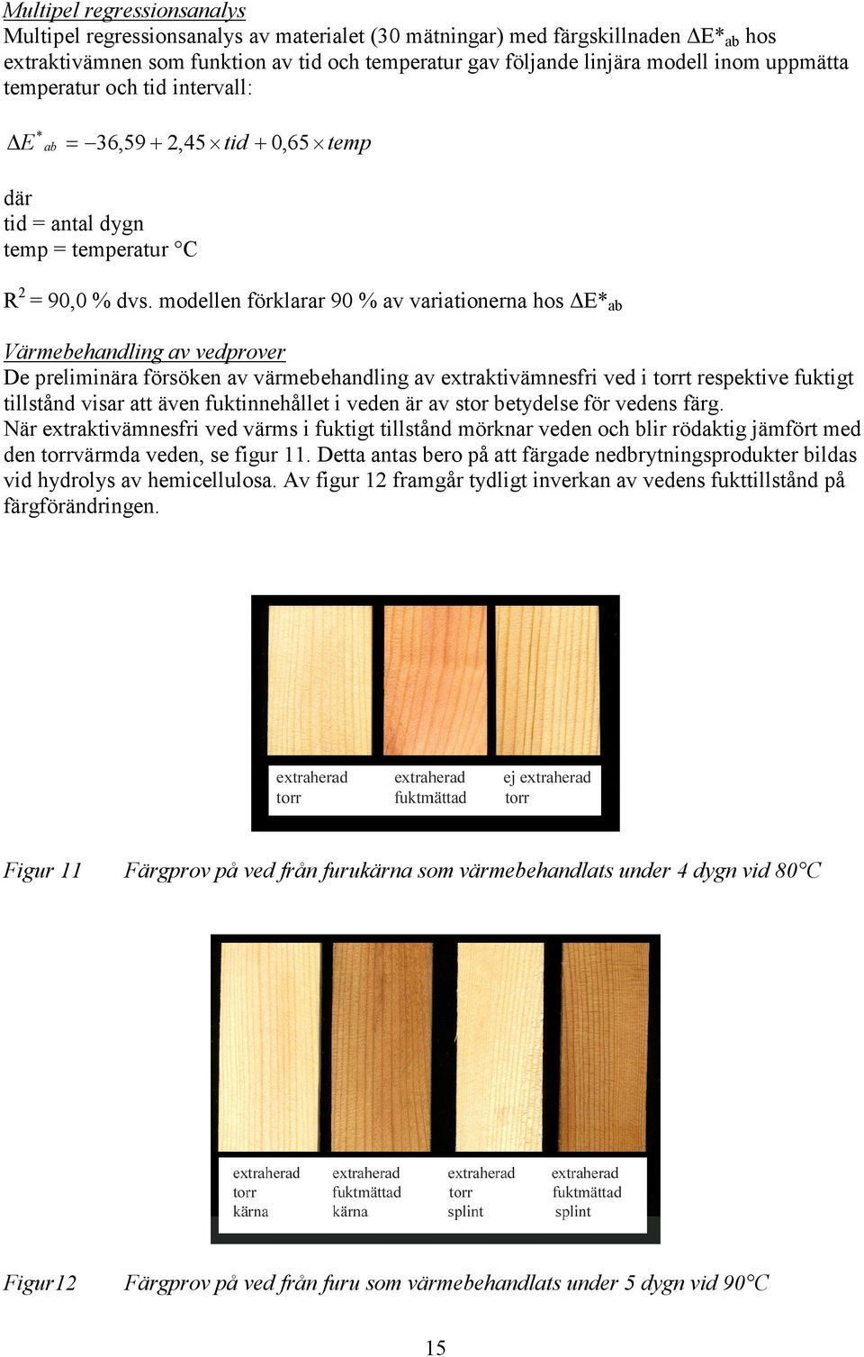 modellen förklarar % av variationerna hos E* ab Värmebehandling av vedprover De preliminära försöken av värmebehandling av extraktivämnesfri ved i torrt respektive fuktigt tillstånd visar att även