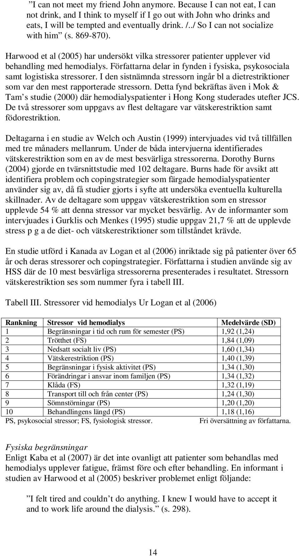 Författarna delar in fynden i fysiska, psykosociala samt logistiska stressorer. I den sistnämnda stressorn ingår bl a dietrestriktioner som var den mest rapporterade stressorn.