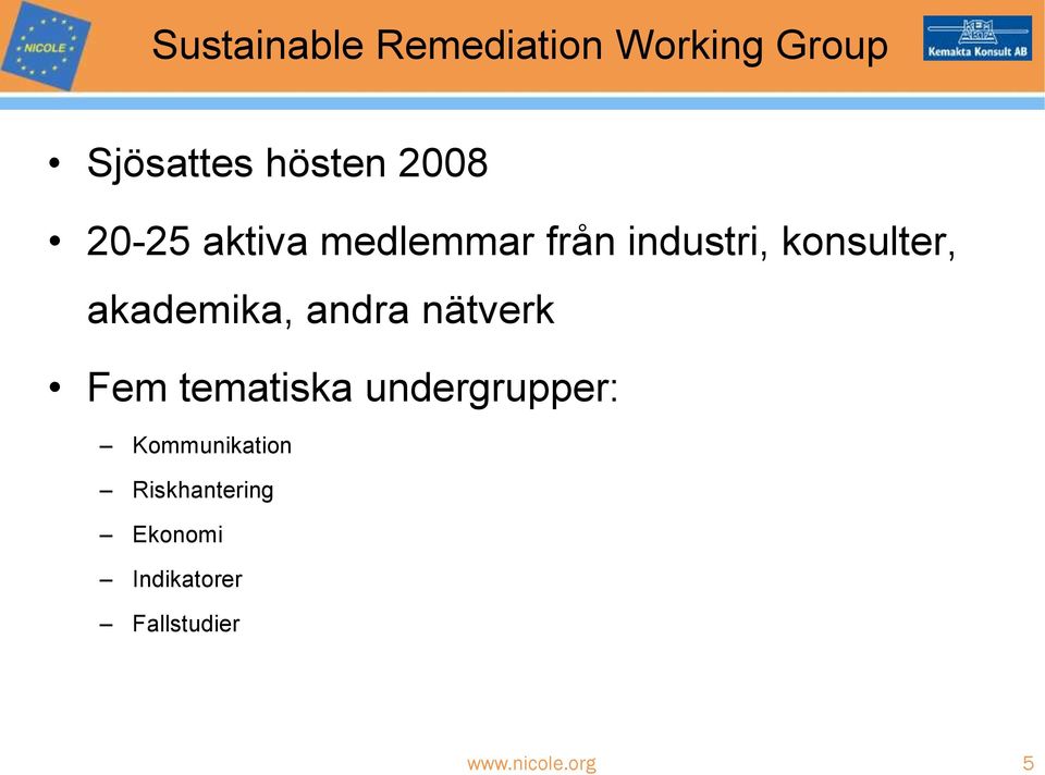 andra nätverk Fem tematiska undergrupper: Kommunikation