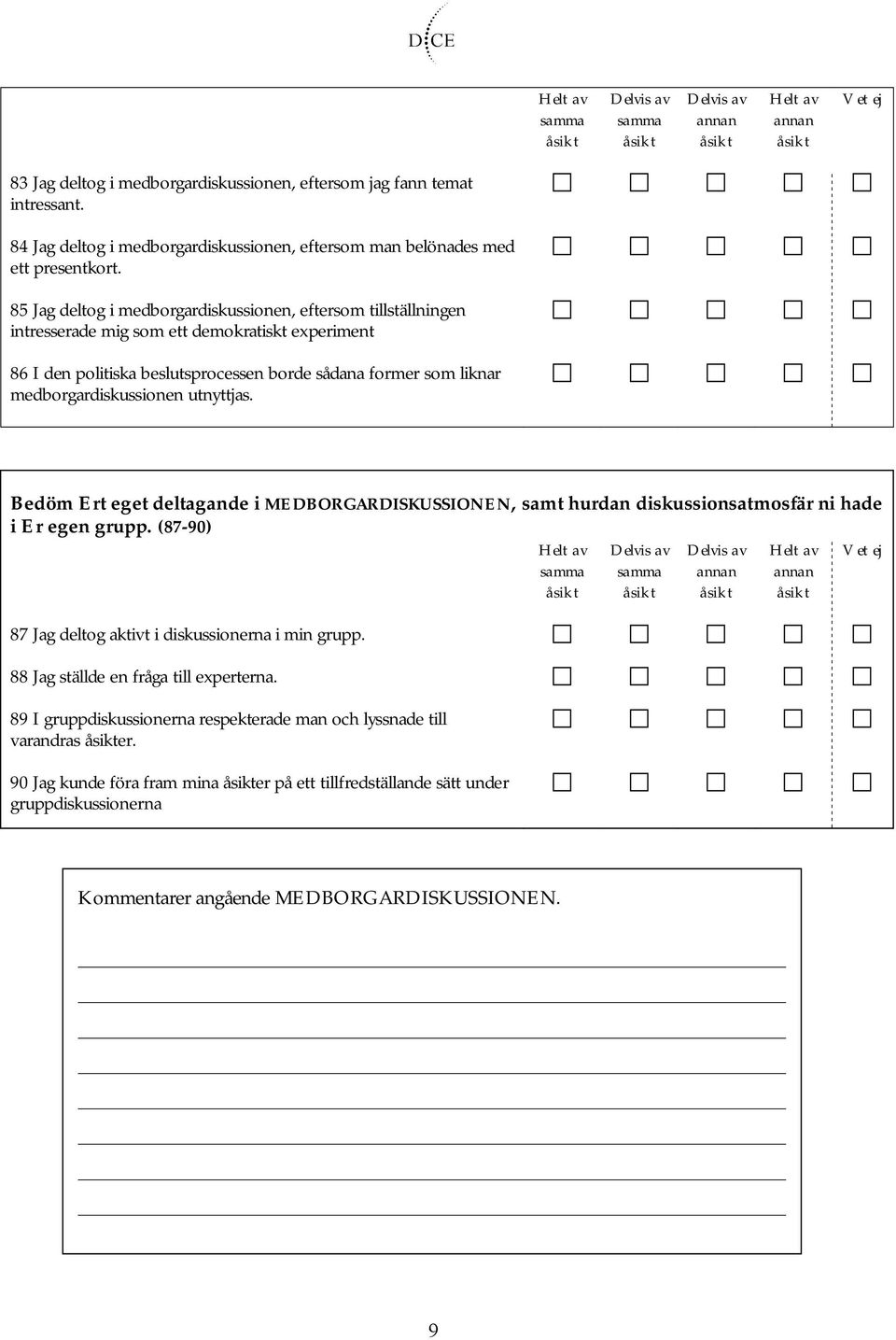 medborgardiskussionen utnyttjas. Bedöm Ert eget deltagande i MEDBORGARDISKUSSIONEN, samt hurdan diskussionsatmosfär ni hade i Er egen grupp.