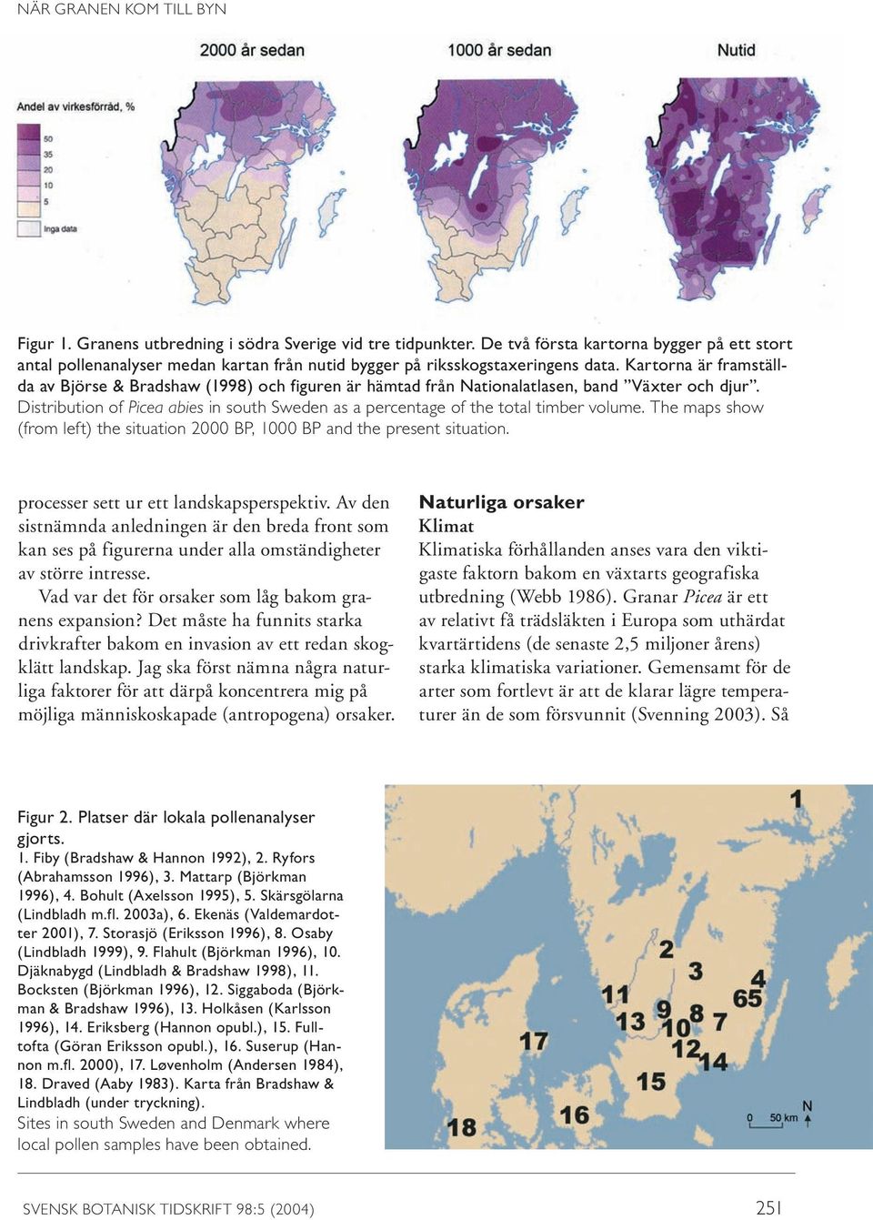 Kartorna är framställda av Björse & Bradshaw (1998) och figuren är hämtad från Nationalatlasen, band Växter och djur.