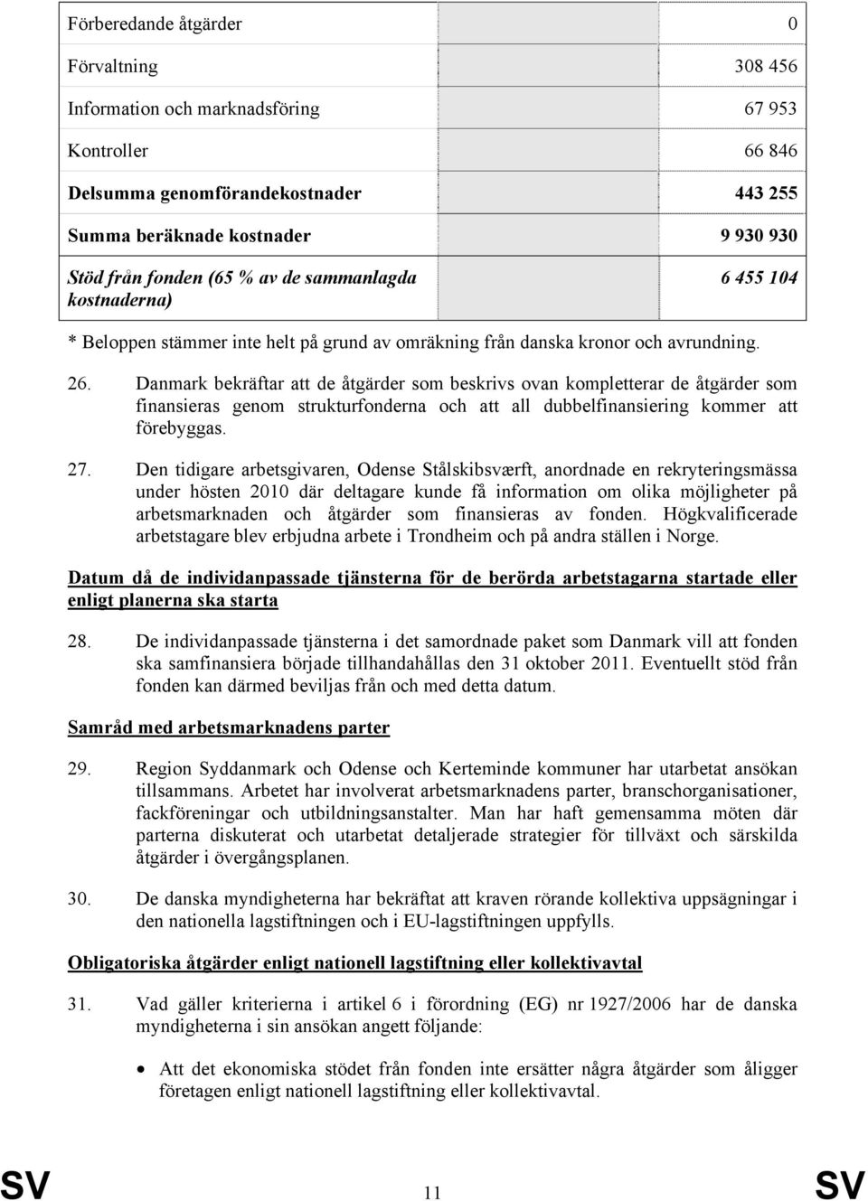 Danmark bekräftar att de åtgärder som beskrivs ovan kompletterar de åtgärder som finansieras genom strukturfonderna och att all dubbelfinansiering kommer att förebyggas. 27.