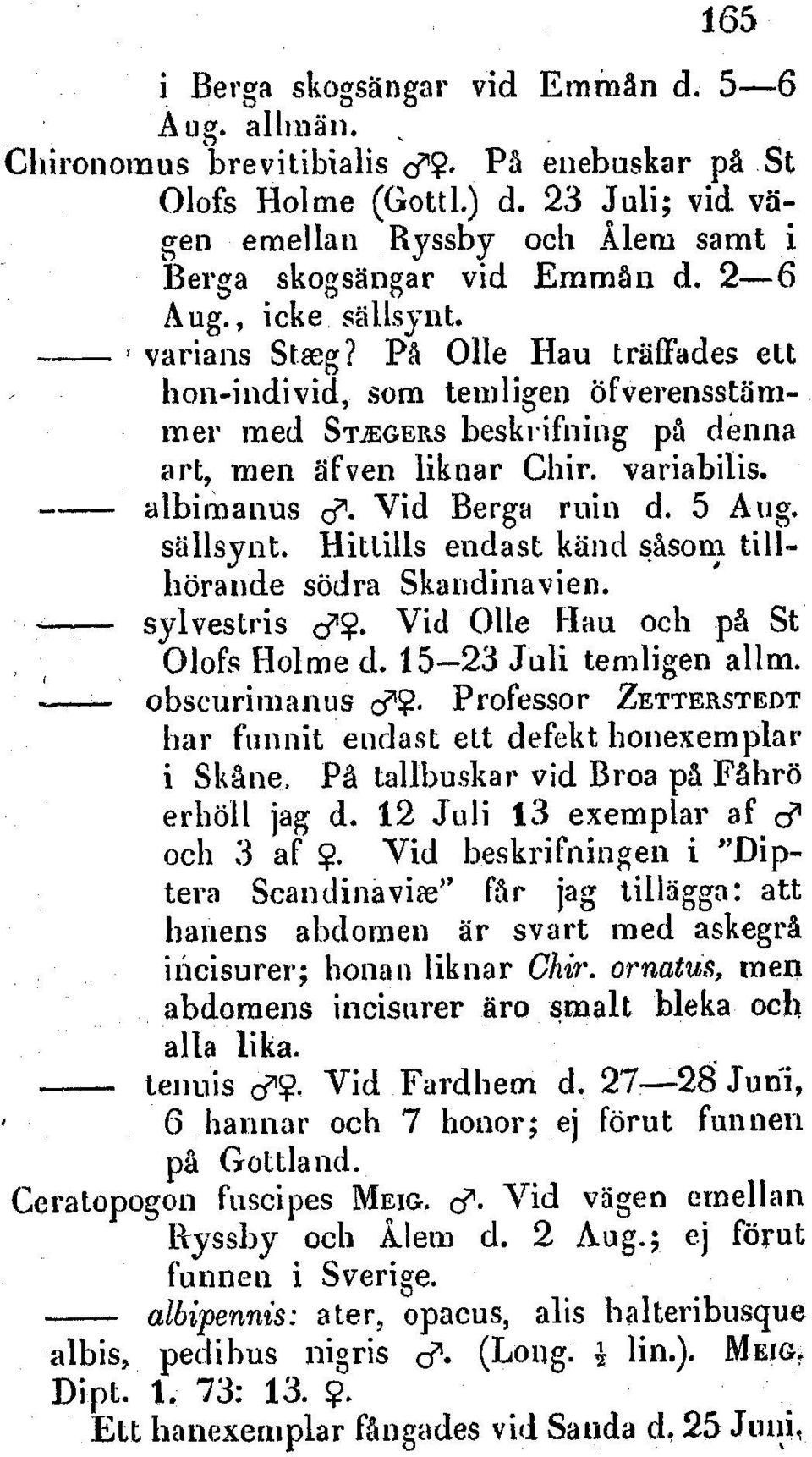 PA Olle Lau triffades ett hon-individ, som tenliigen ofverensstaiminer med STEGERS besk'ifniing pa de'nna art, m-en affven liknar Chir. variabilis. albirnanus e. Vid Berga ruin d. 5 Augt. sallsynt.