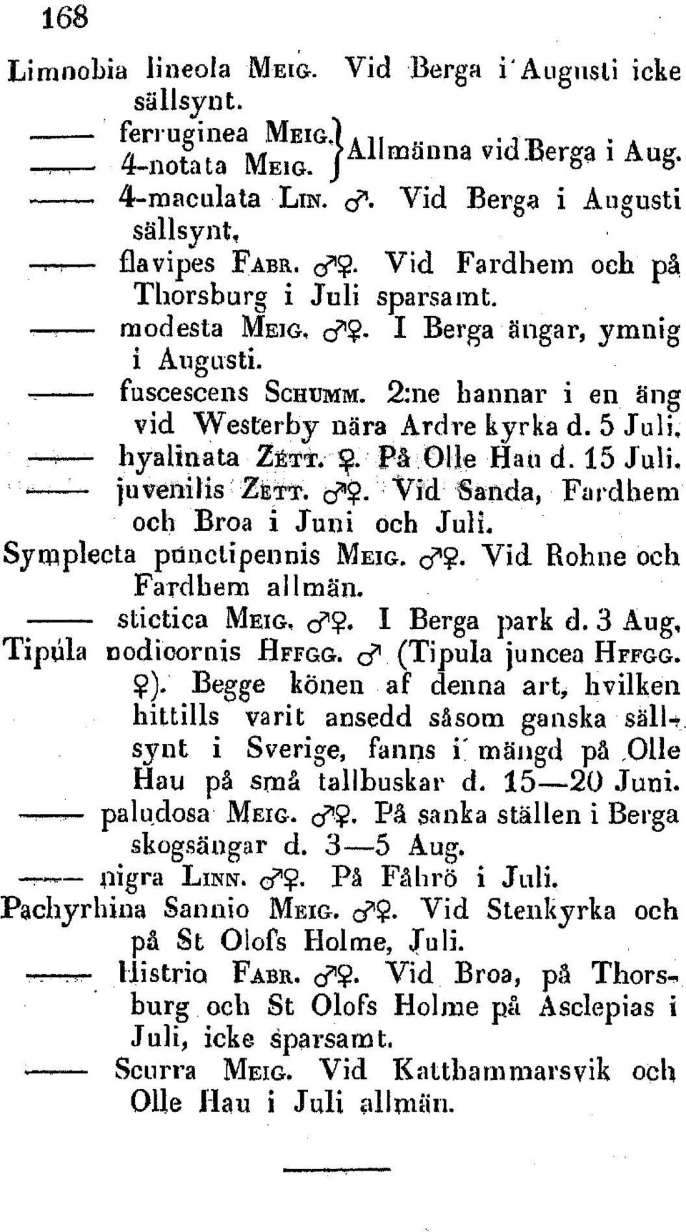 . PA OlWe Htl d. 15 Juli. ---tivei ZET?. Vid- Sanda, Fardhem ochl Broa i Juni och Juli: Symplecta poinctipennis MEIG. 6'. Vid BRobune och Fardbhem allrmnin. stictica MEIG, eq. I Berga park d.