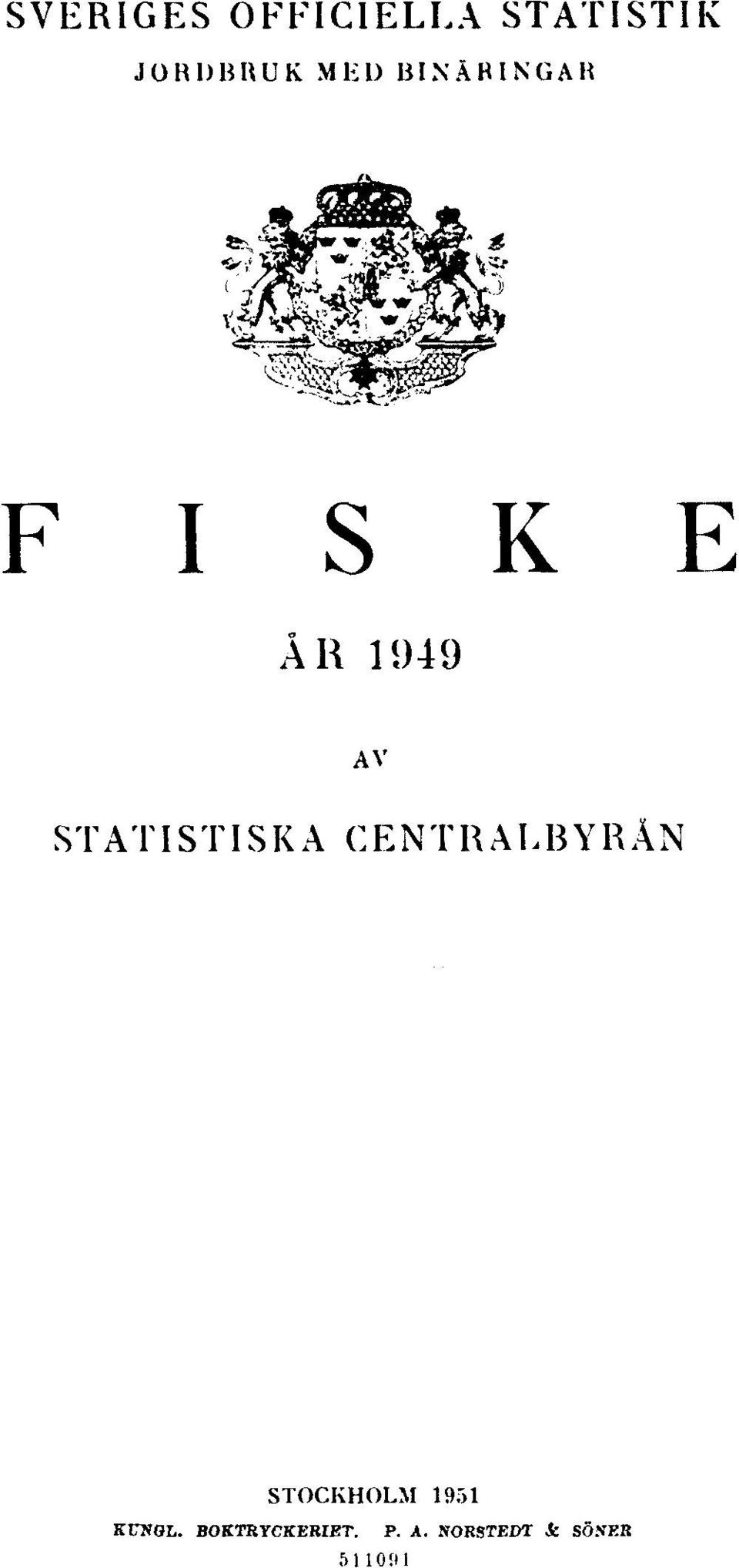 STATISTISKA CENTRALBYRÅN STOCKHOLM 1951