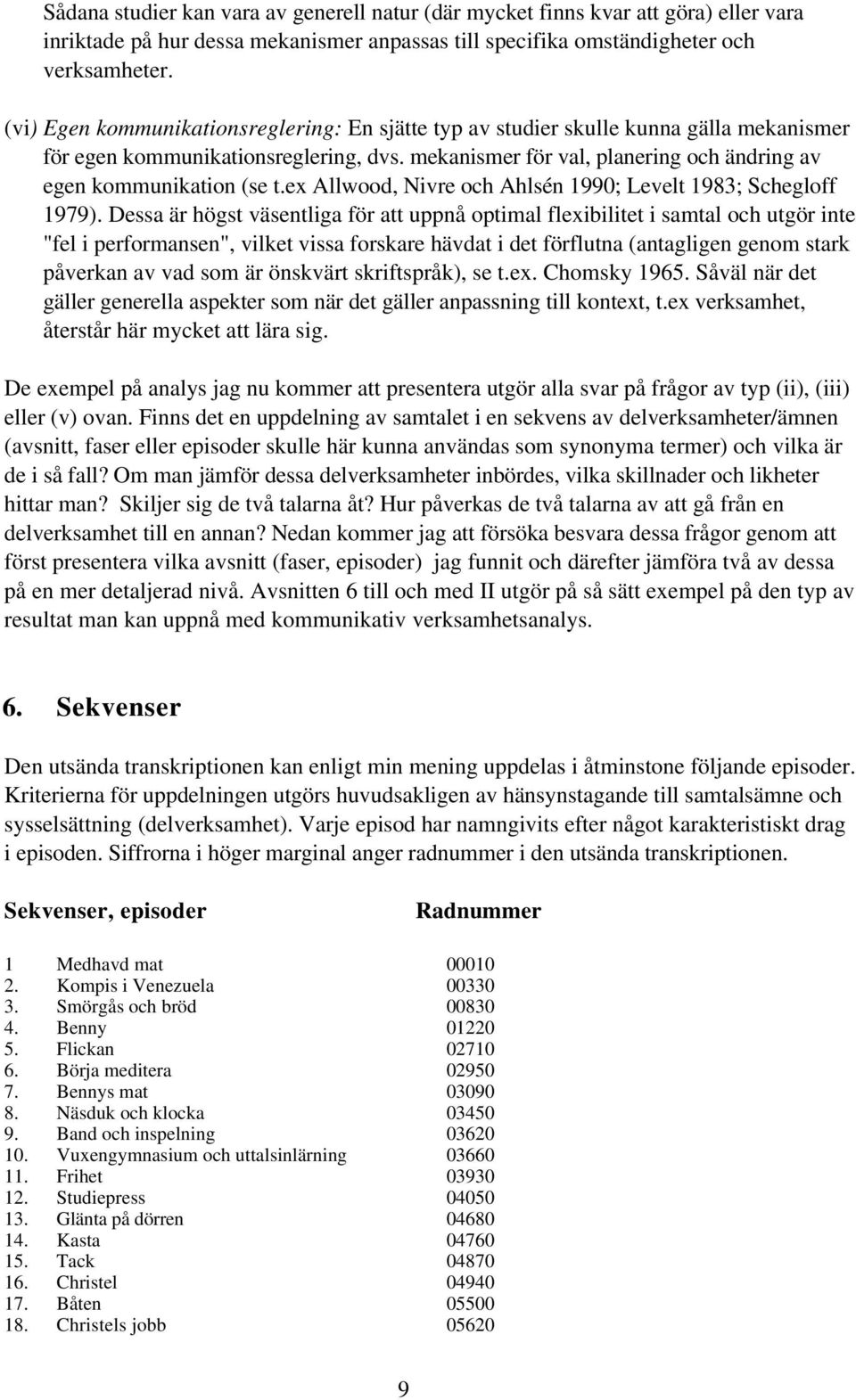 ex Allwood, Nivre och Ahlsén 1990; Levelt 1983; Schegloff 1979).