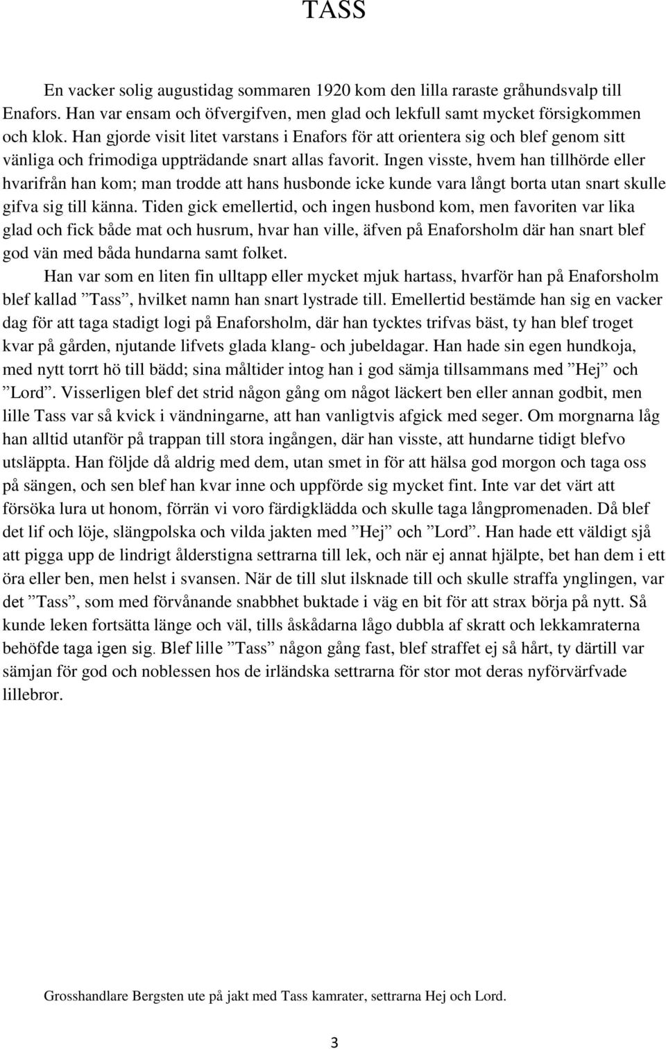 Ingen visste, hvem han tillhörde eller hvarifrån han kom; man trodde att hans husbonde icke kunde vara långt borta utan snart skulle gifva sig till känna.