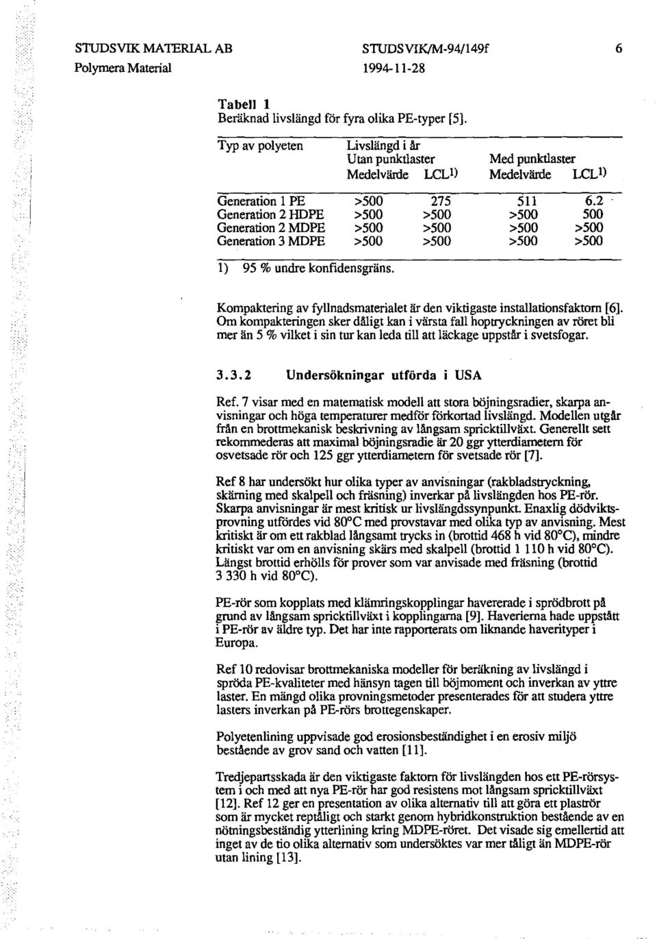 Medelvärde LCLl) 511 >500 >500 >500 6.2 500 >500 >500 l) 95 % undre konfidensgräns. Kompaktering av fyllnadsmaterialet är den viktigaste installationsfaktorn [ 6].