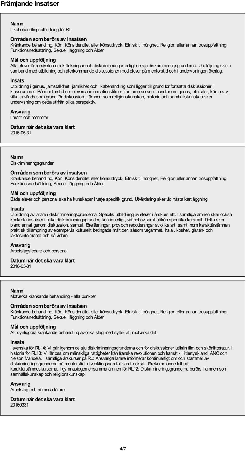 Insats Utbildning i genus, jämställdhet, jämlikhet och likabehandling som ligger till grund för fortsatta diskussioner i klassrummet. På mentorstid ser eleverna informationsfilmer från umo.