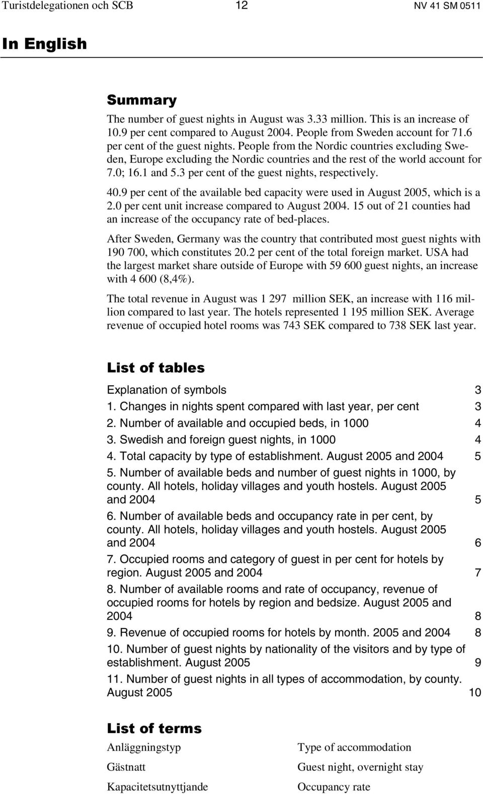 0; 16.1 and 5.3 per cent of the guest nights, respectively. 40.9 per cent of the available bed capacity were used in August 2005, which is a 2.0 per cent unit increase compared to August 2004.