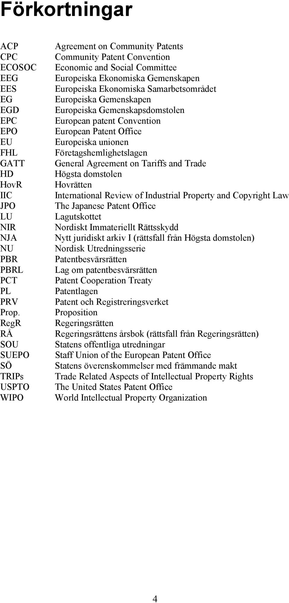 Europeiska Gemenskapen Europeiska Gemenskapsdomstolen European patent Convention European Patent Office Europeiska unionen Företagshemlighetslagen General Agreement on Tariffs and Trade Högsta