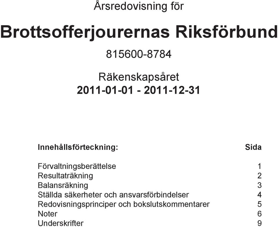 1 Resultaträkning 2 Balansräkning 3 Ställda säkerheter och