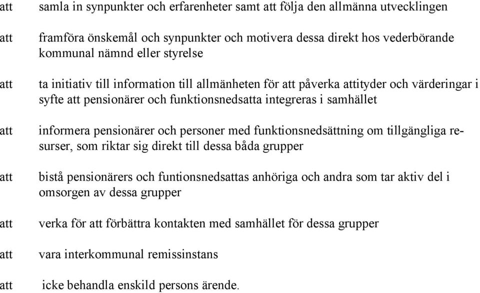 pensionärer och personer med funktionsnedsättning om tillgängliga resurser, som riktar sig direkt till dessa båda grupper bistå pensionärers och funtionsnedsas anhöriga och