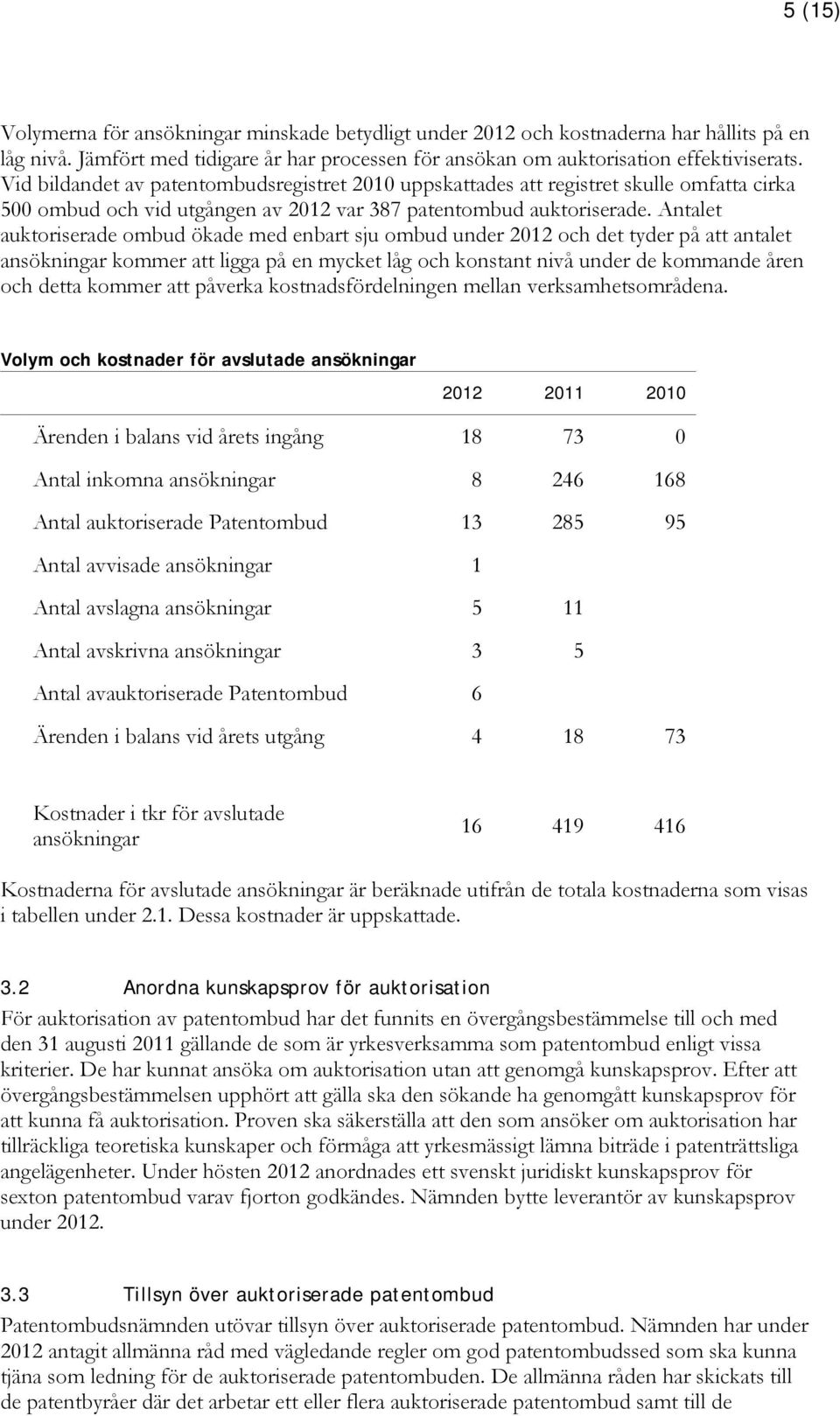 Antalet auktoriserade ombud ökade med enbart sju ombud under 2012 och det tyder på att antalet ansökningar kommer att ligga på en mycket låg och konstant nivå under de kommande åren och detta kommer