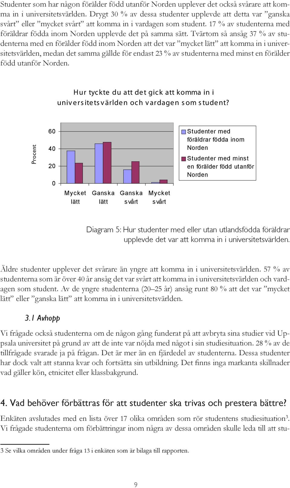 17 % av studenterna med föräldrar födda inom Norden upplevde det på samma sätt.