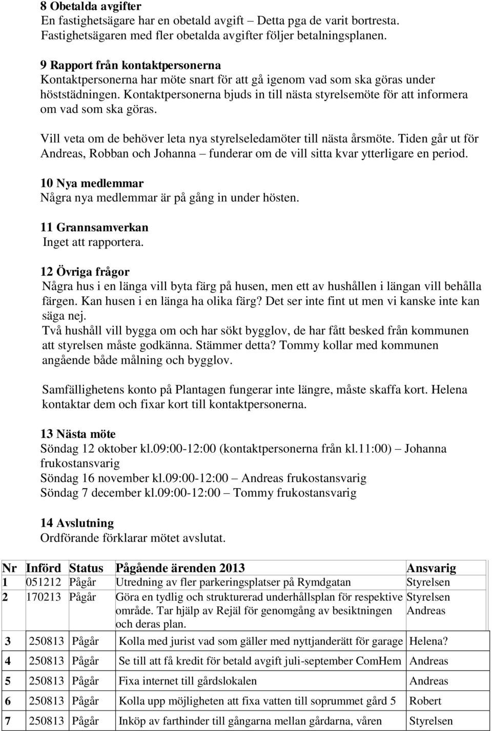Kontaktpersonerna bjuds in till nästa styrelsemöte för att informera om vad som ska göras. Vill veta om de behöver leta nya styrelseledamöter till nästa årsmöte.