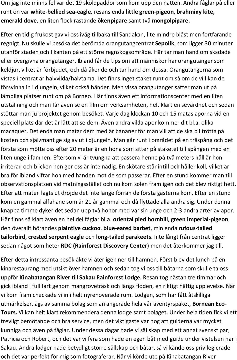 Efter en tidig frukost gav vi oss iväg tillbaka till Sandakan, lite mindre blåst men fortfarande regnigt.