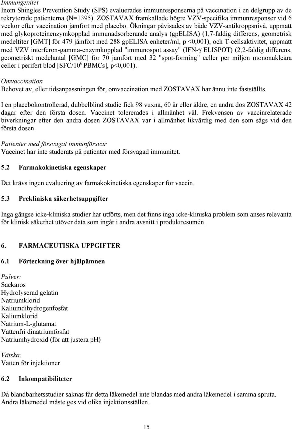 Ökningar påvisades av både VZV-antikroppsnivå, uppmätt med glykoproteinenzymkopplad immunadsorberande analys (gpelisa) (1,7-faldig differens, geometrisk medeltiter [GMT] för 479 jämfört med 288