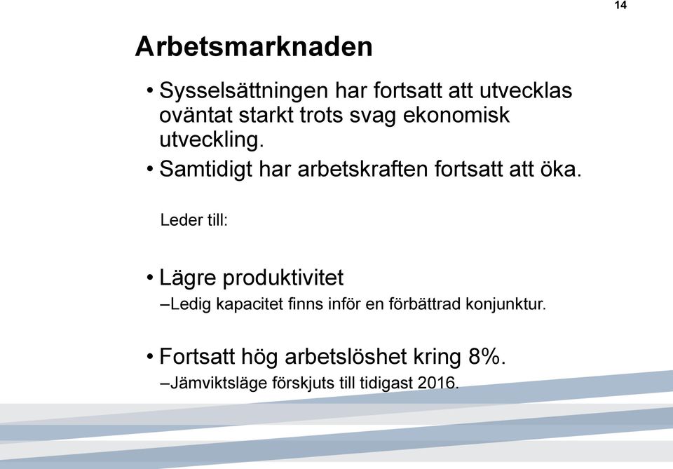 Leder till: Lägre produktivitet Ledig kapacitet finns inför en förbättrad