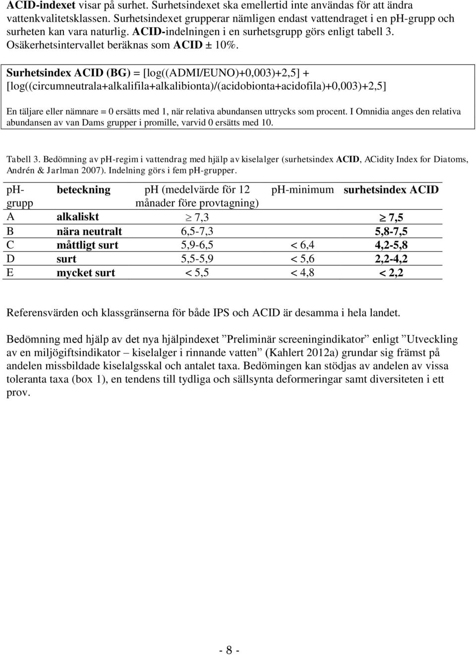 Osäkerhetsintervallet beräknas som ACID ± 10%.