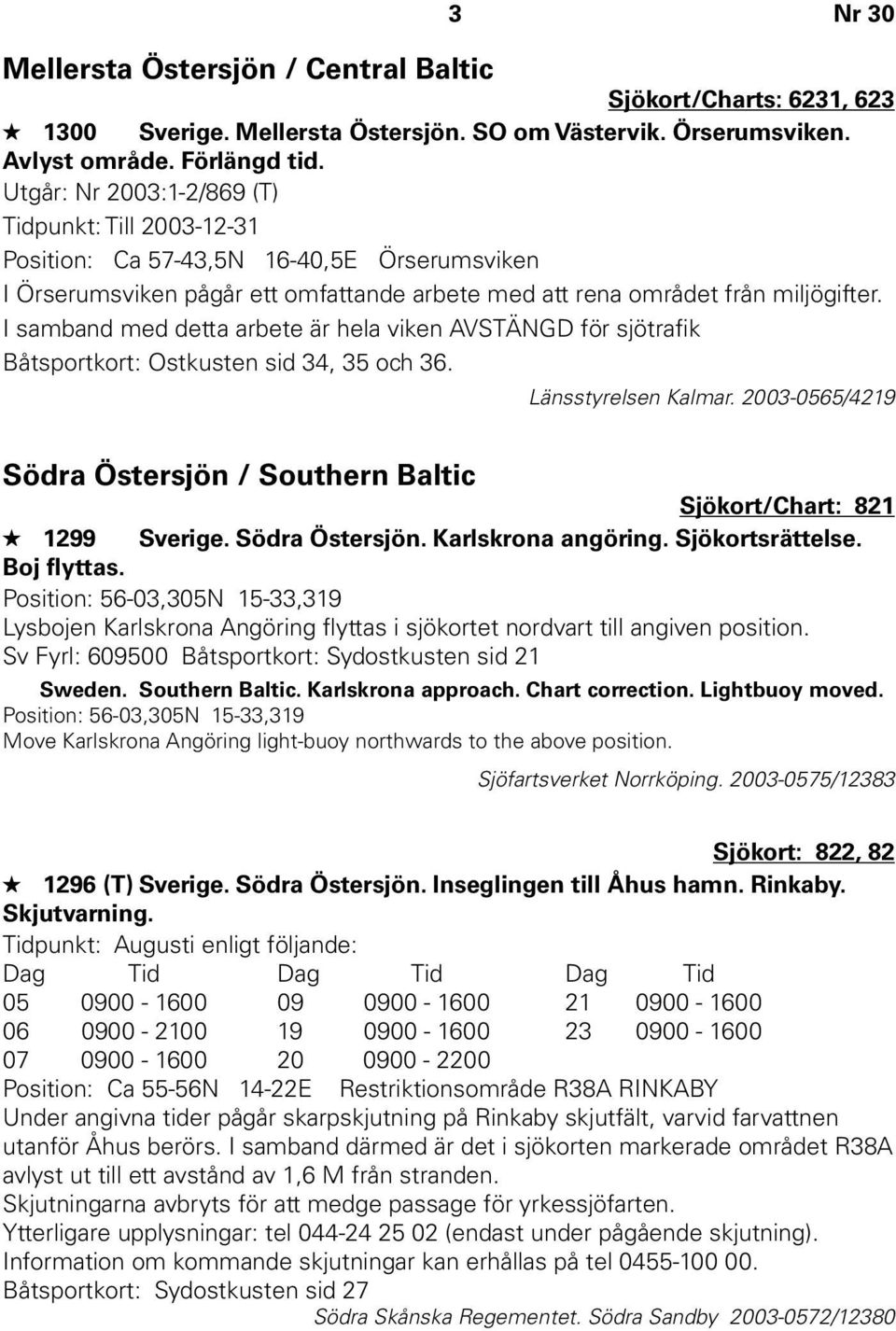 I samband med detta arbete är hela viken AVSTÄNGD för sjötrafik Båtsportkort: Ostkusten sid 34, 35 och 36. Länsstyrelsen Kalmar.