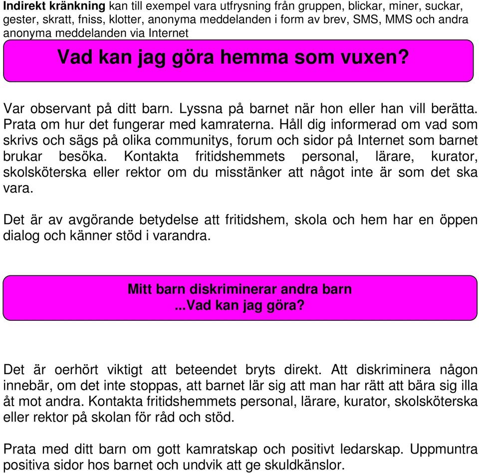 Håll dig informerad om vad som skrivs och sägs på olika communitys, forum och sidor på Internet som barnet brukar besöka.