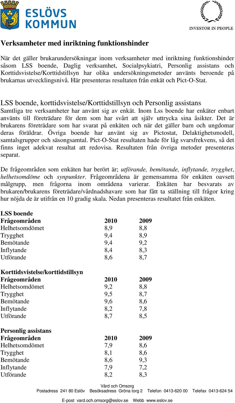 LSS boende, korttidsvistelse/korttidstillsyn och Personlig assistans Samtliga tre verksamheter har använt sig av enkät.