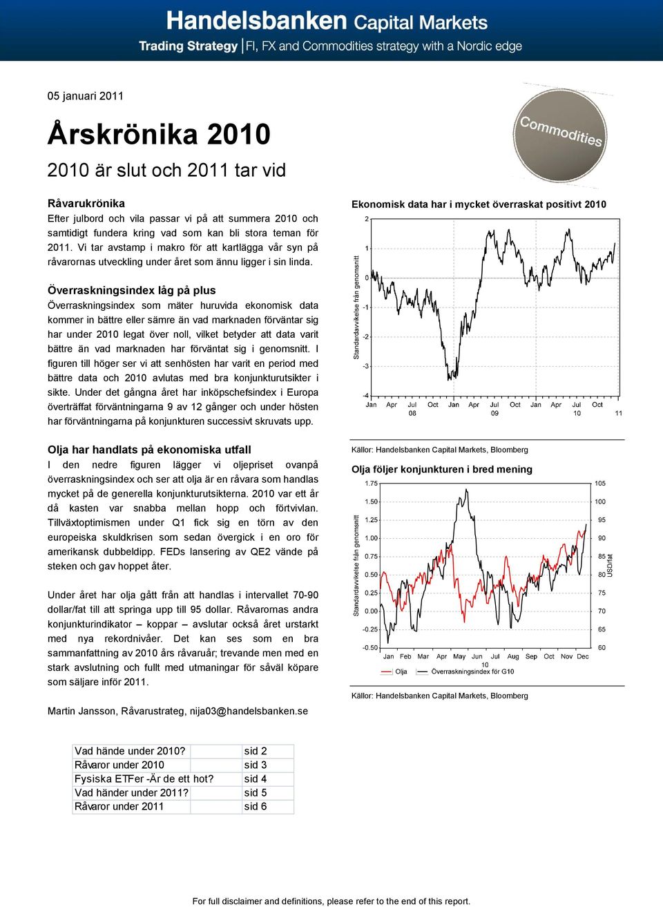 Ekonomisk data har i mycket överraskat positivt 2010 Överraskningsindex låg på plus Överraskningsindex som mäter huruvida ekonomisk data kommer in bättre eller sämre än vad marknaden förväntar sig