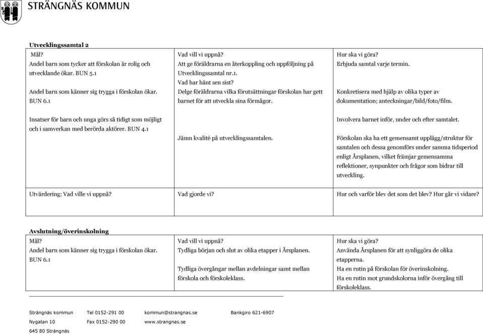 Erbjuda samtal varje termin. Konkretisera med hjälp av olika typer av dokumentation; anteckningar/bild/foto/film.