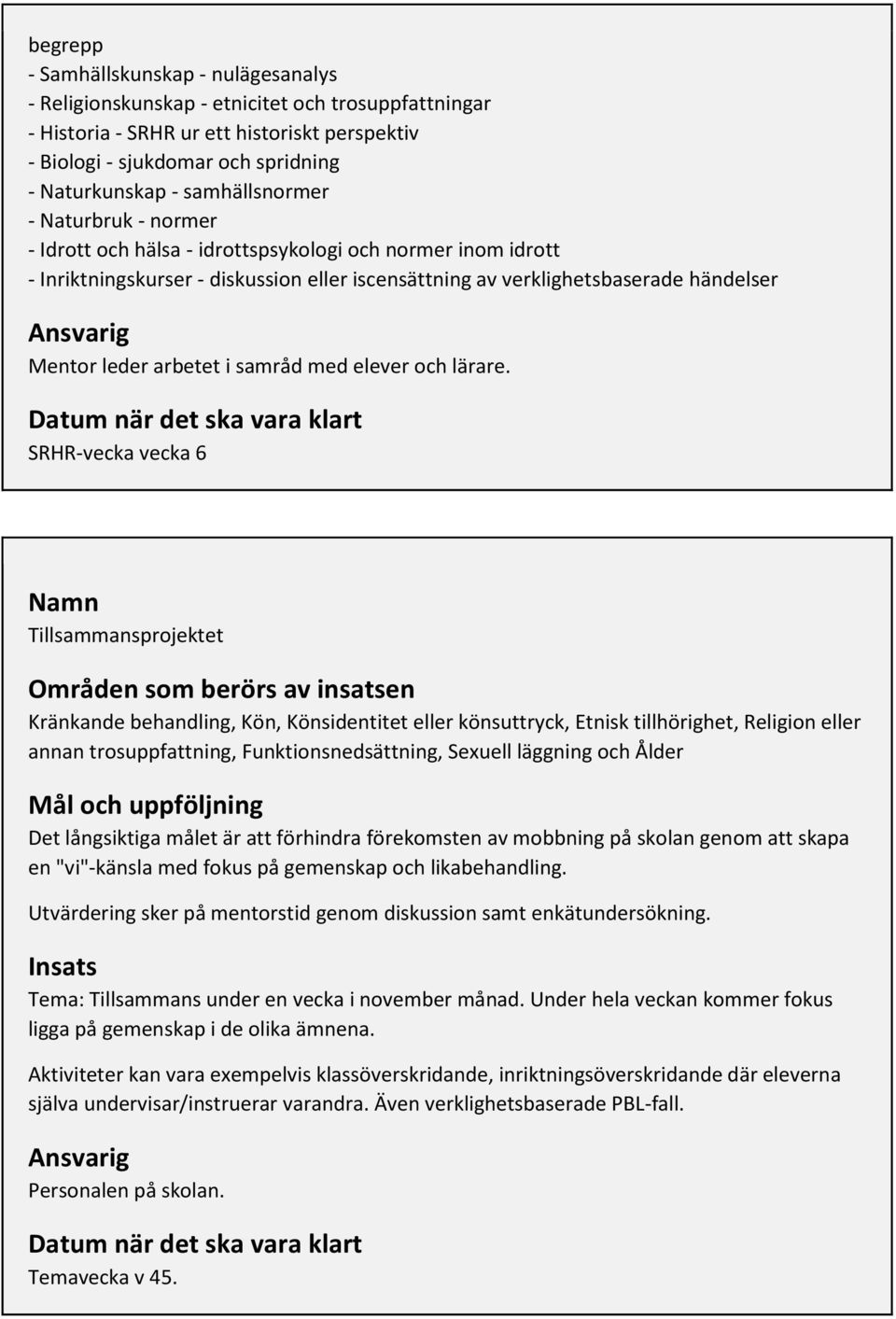 arbetet i samråd med elever och lärare.