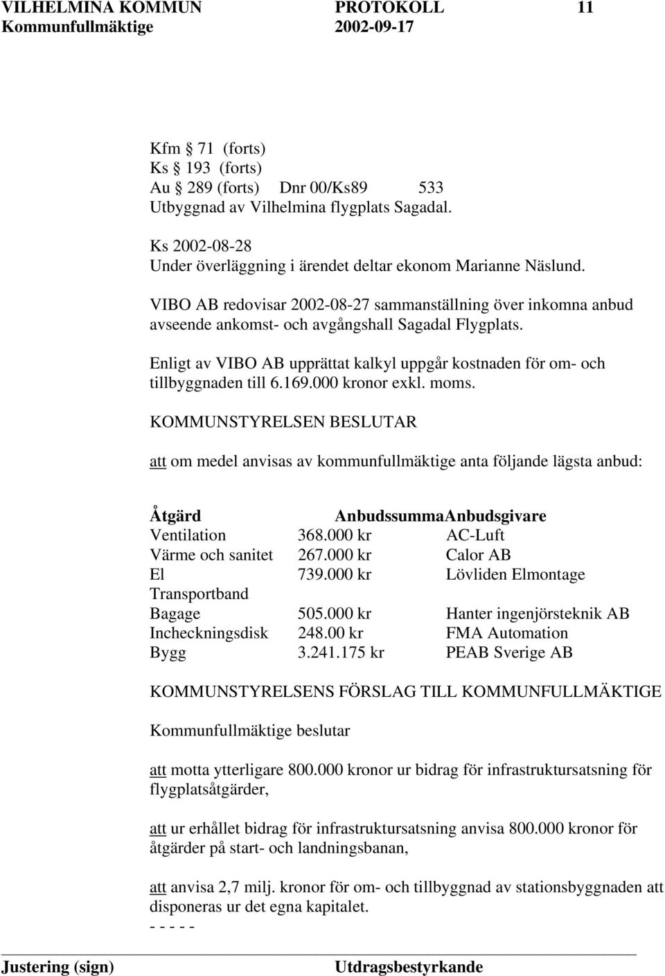Enligt av VIBO AB upprättat kalkyl uppgår kostnaden för om- och tillbyggnaden till 6.169.000 kronor exkl. moms.