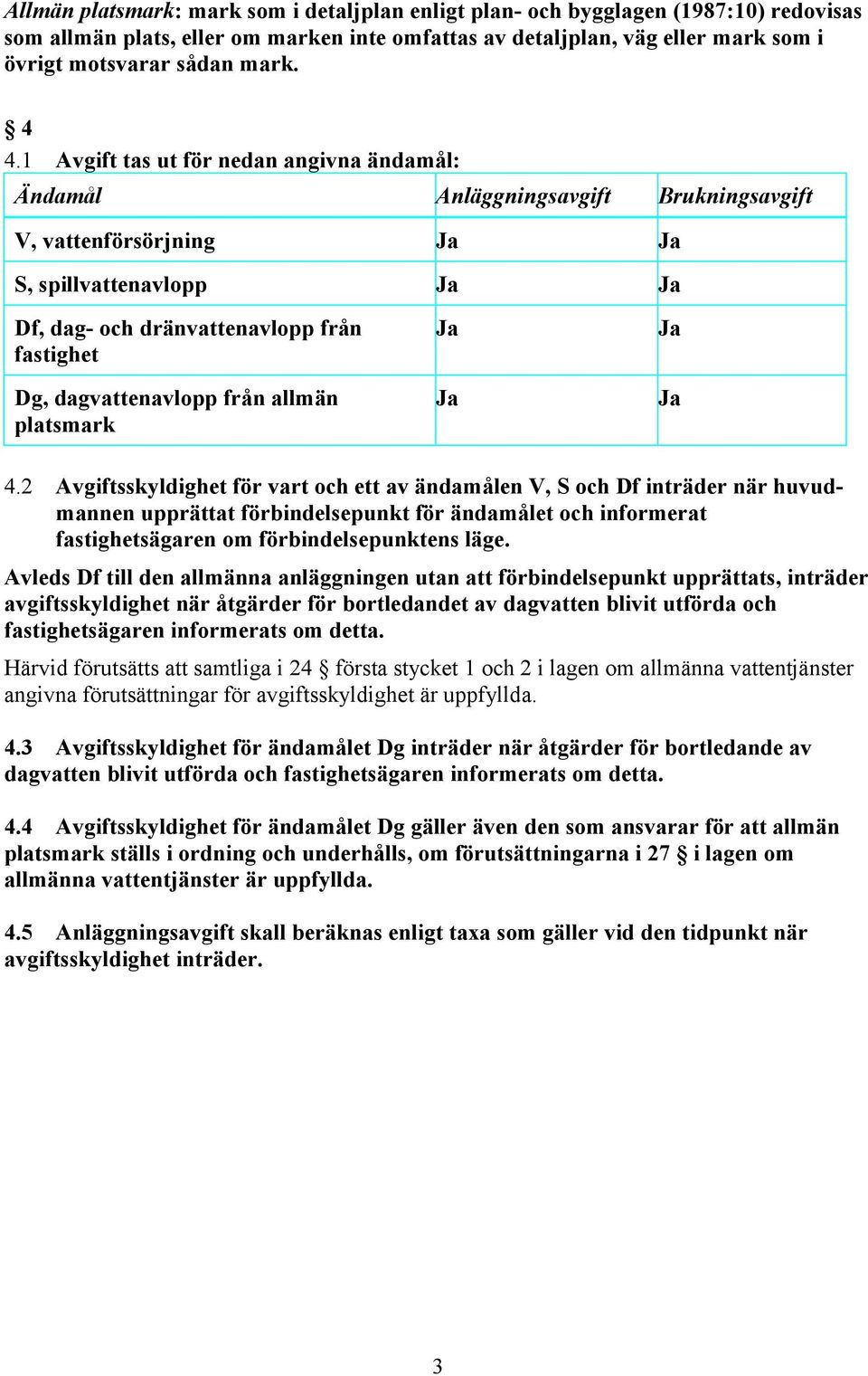 dagvattenavlopp från allmän platsmark Ja Ja Ja Ja 4.