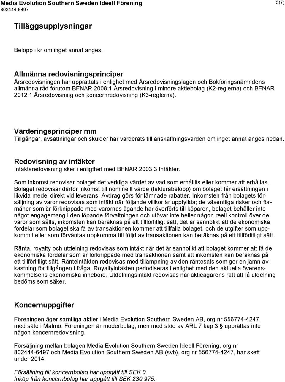 (K2-reglerna) och BFNAR 2012:1 Årsredovisning och koncernredovisning (K3-reglerna).